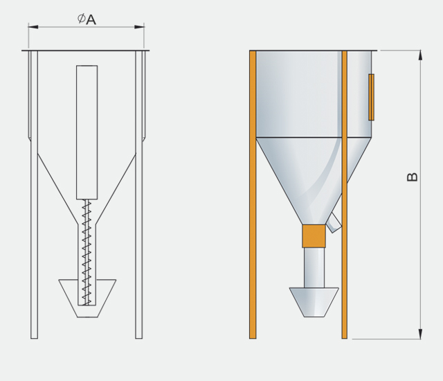 Схема вертикальной мешалки / миксера для комбикормового завода. Комбикормовое оборудование.